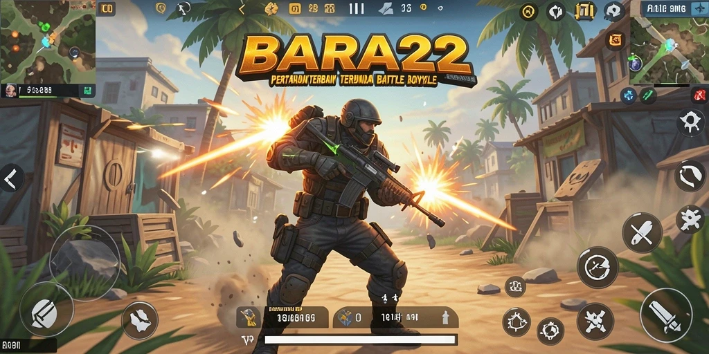 Gameplay BARA22 yang seru di arena Battle Royale.