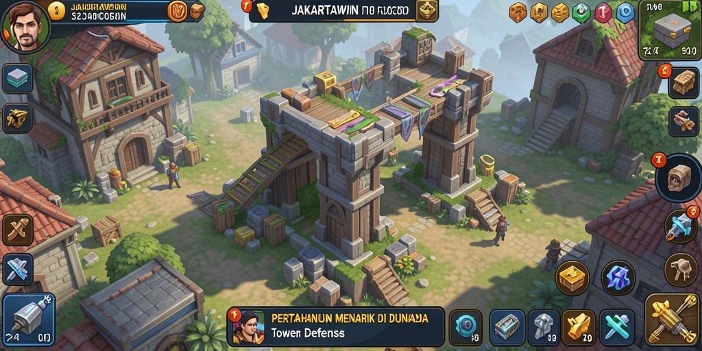 Screenshot gameplay JAKARTAWIN menampilkan serangan musuh dan strategi tower.