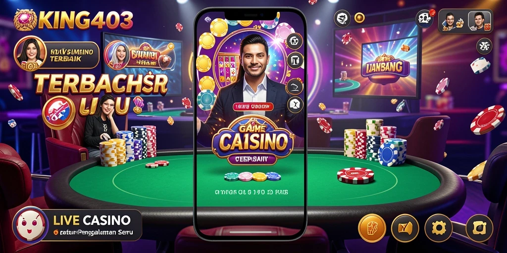 Screenshot KING403 menampilkan dealer langsung dalam suasana permainan Live Casino yang mendebarkan.
