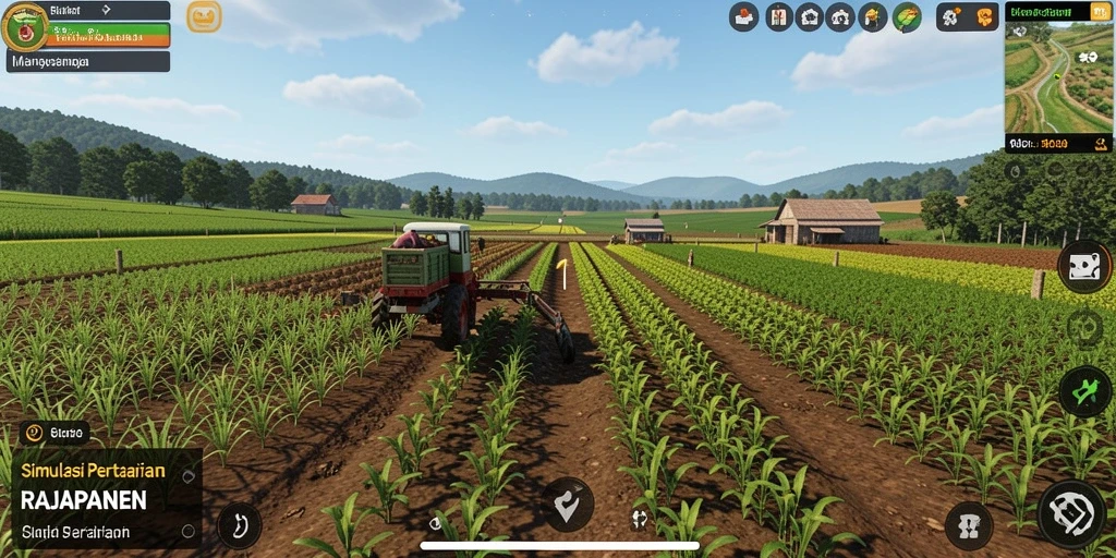 Tangkapan layar gameplay RAJAPANEN yang menunjukkan proses bertani yang seru.